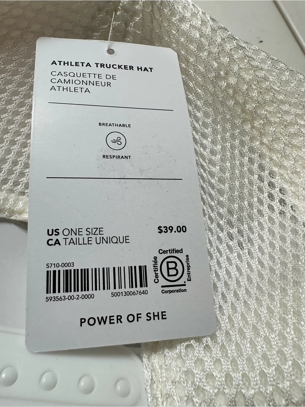 NWT Unisex ATHLETA White Embroidered Truckers Hat Baseball Cap